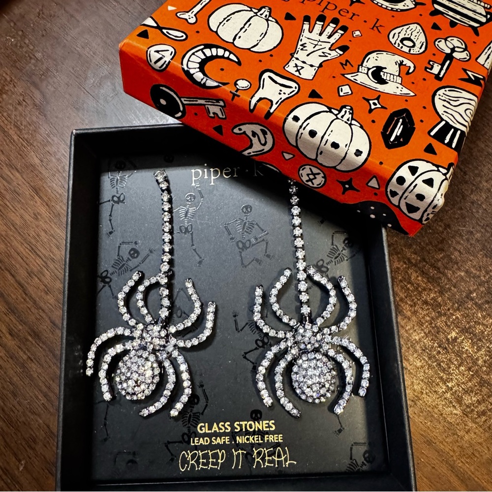 Piper K rhinestone-encrusted spider drop earrings